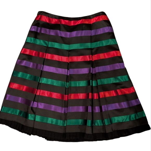 Vintage women's Carlisle silk black & striped pleated skirt size‎ 8 - Picture 1 of 6